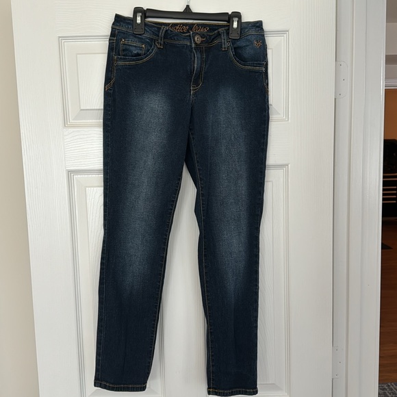 NWOT Dark blue Justice jeans with bright gold stitching - Picture 4 of 6